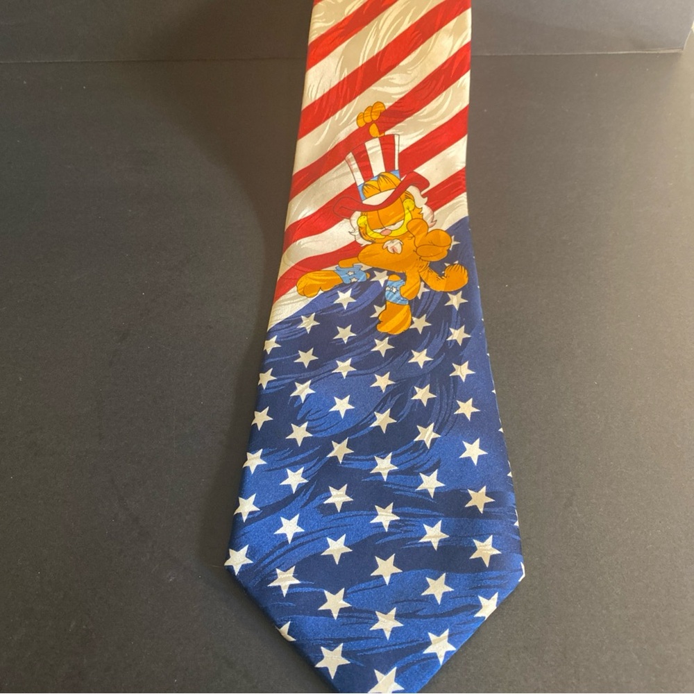 Vtg. Garfield Silk Tie Uncle Sam‎ USA Paws Keith Daniels Cat Patriotic